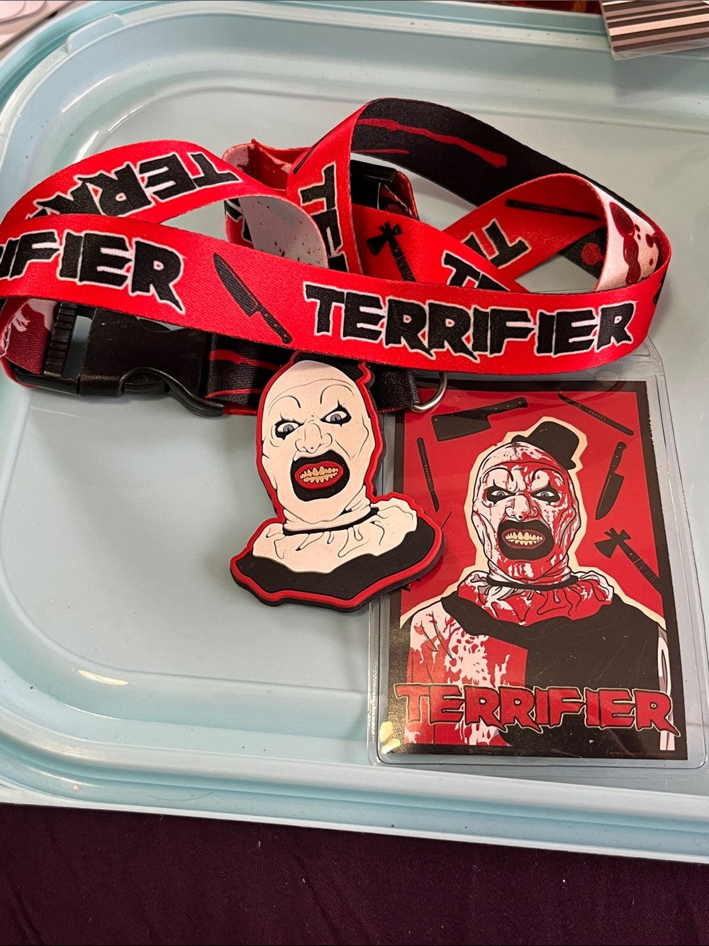 Red Graphic Lanyard with Card Holder and Charm